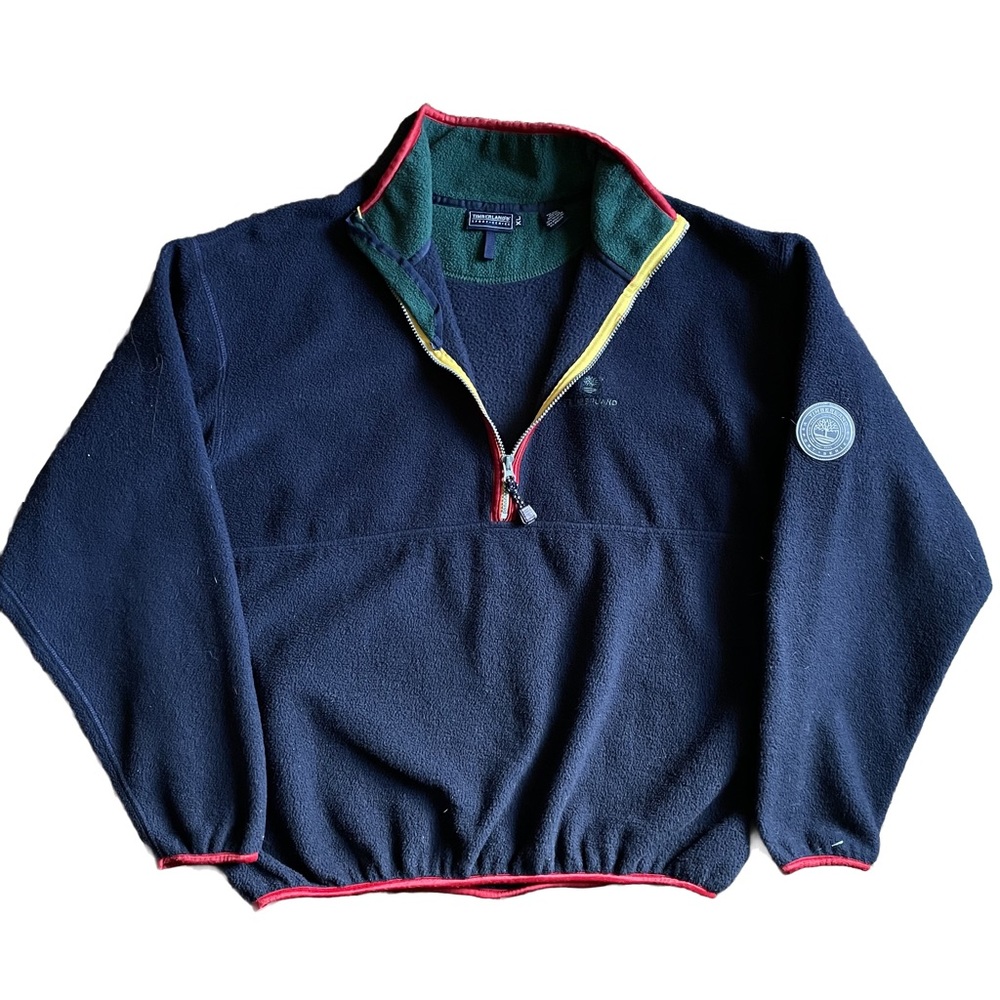 Vintage 90s Y2K Timberland Navy Colorful Fleece Sweatshirt